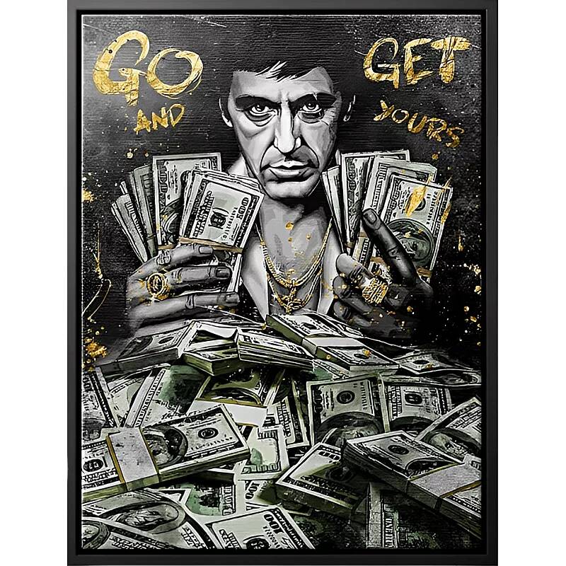 Tableau sur toile Al Pacino Dollars noir