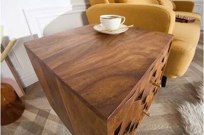 Table de chevet en bois massif sheesham 2 tiroirs