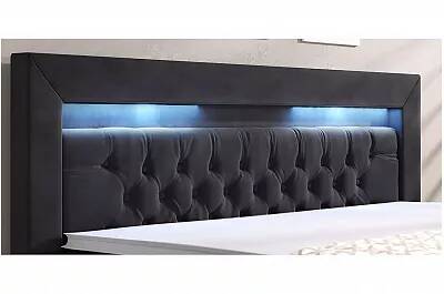 Lit boxspring à LED en velours capitonné noir avec 2 tiroirs 160x200