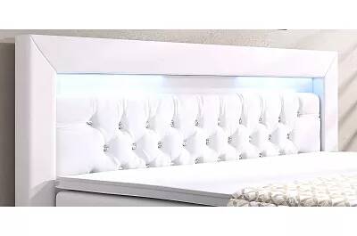 Lit boxspring à LED en simili cuir capitonné blanc avec cristaux swarovski et 2 tiroirs 140x200