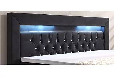 Lit boxspring à LED en velours capitonné noir avec cristaux swarovski et 4 tiroirs 140x200