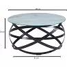 Table basse design en verre aspect marbre blanc et acier noir Ø60