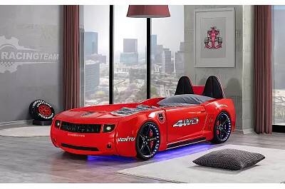 Lit voiture de sport Doge full LED rouge avec double appuie tête noir