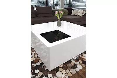 Table basse design blanc laqué et verre noir