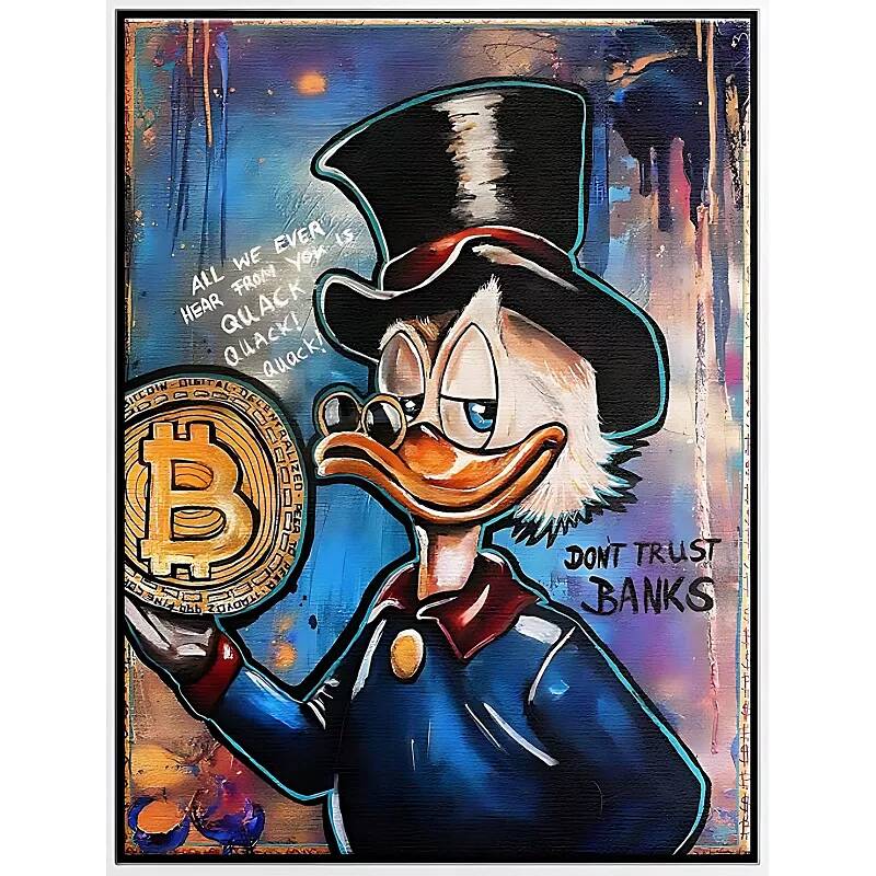 Tableau sur toile Donald Duck Bitcoin blanc