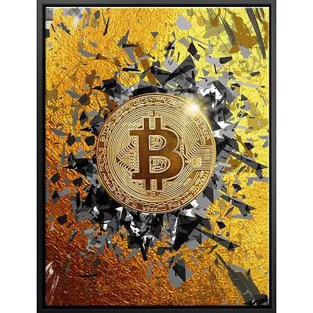 Tableau sur toile Éclat Bitcoin noir