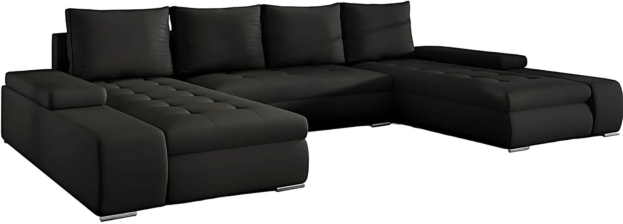 Canapé d'angle convertible en simili cuir noir