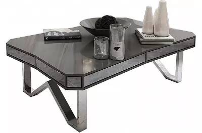 Table basse design en verre fumé et acier chromé L130