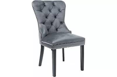 Set de 2 chaises en velours capitonné gris