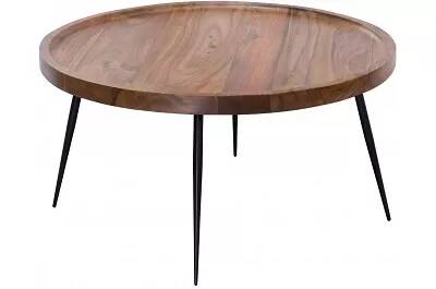 4965 - 130401 - Table basse en bois massif sheesham et métal noir laqué