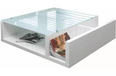 8699 - 130696 - Table basse design blanc laqué et verre opaque L100