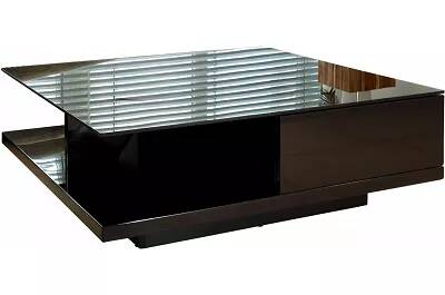 Table basse design noir laqué et verre noir 2 tiroirs L100