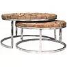 Set de 2 tables basses gigognes en bois recyclé et acier chromé