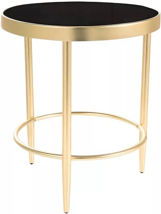 Table d'appoint en acier doré et verre noir