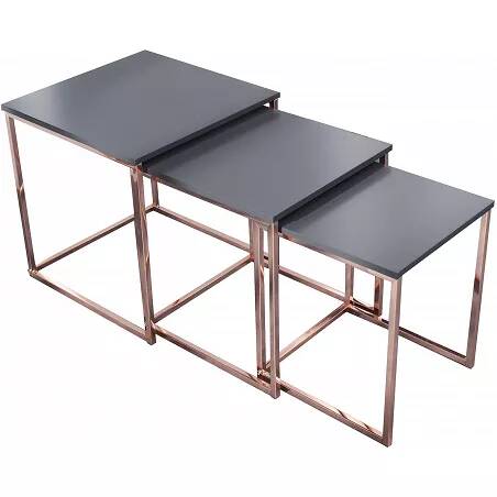 Set de 3 tables d'appoint anthracite mat et métal cuivre