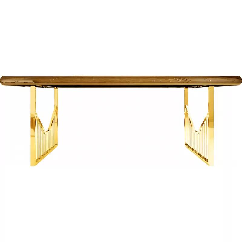Table de salle à manger en verre doré et acier doré 200x95