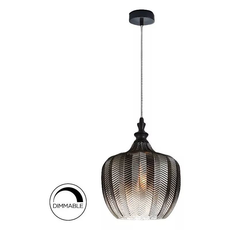 Lampe suspension design à LED dimmable en verre fumé et métal noir Ø24