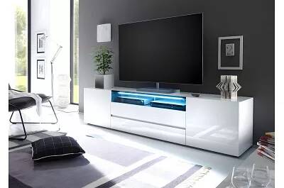 Meuble TV LED design blanc laqué 2 portes et 2 tiroirs L203