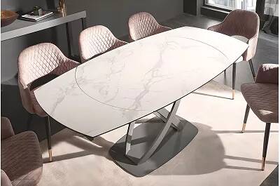 Table de salle à manger extensible en céramique aspect marbre blanc L130-190
