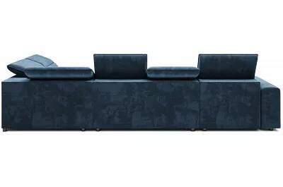 Canapé d'angle panoramique convertible avec fonction relax électrique et coffre de rangement en velours matelassé pétrole