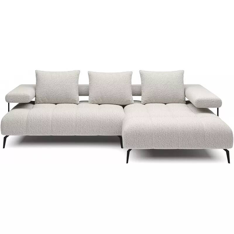 Canapé d'angle avec fonction relax électrique en tissu matelassé blanc