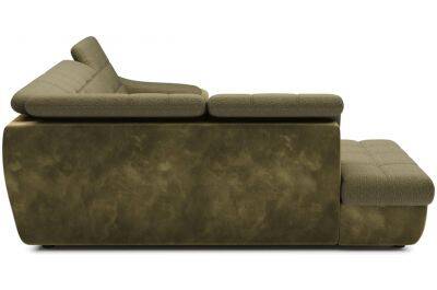 Canapé d'angle convertible avec coffre de rangement en velours et tissu matelassé kaki