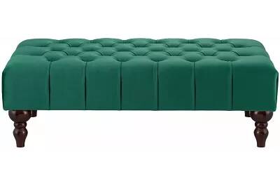 Table basse en velours capitonné vert et bois de hêtre wengé 80x60