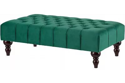 Table basse en velours capitonné vert et bois de hêtre wengé 80x60