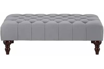 Table basse en velours capitonné gris et bois de hêtre wengé 100x60