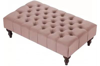 Table basse en velours capitonné rose poudré et bois de hêtre wengé 100x60