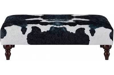 Table basse en tissu vache noir et blanc et bois de hêtre wengé 60x60