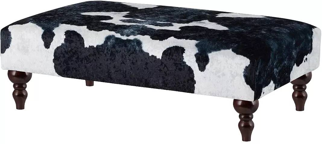 Table basse en tissu vache noir et blanc et bois de hêtre wengé 120x60