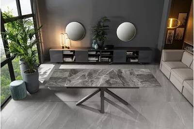 Table à manger extensible aspect marbre anthracite et métal anthracite L160-240