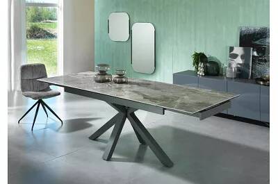 Table à manger extensible aspect marbre anthracite et métal anthracite L160-240