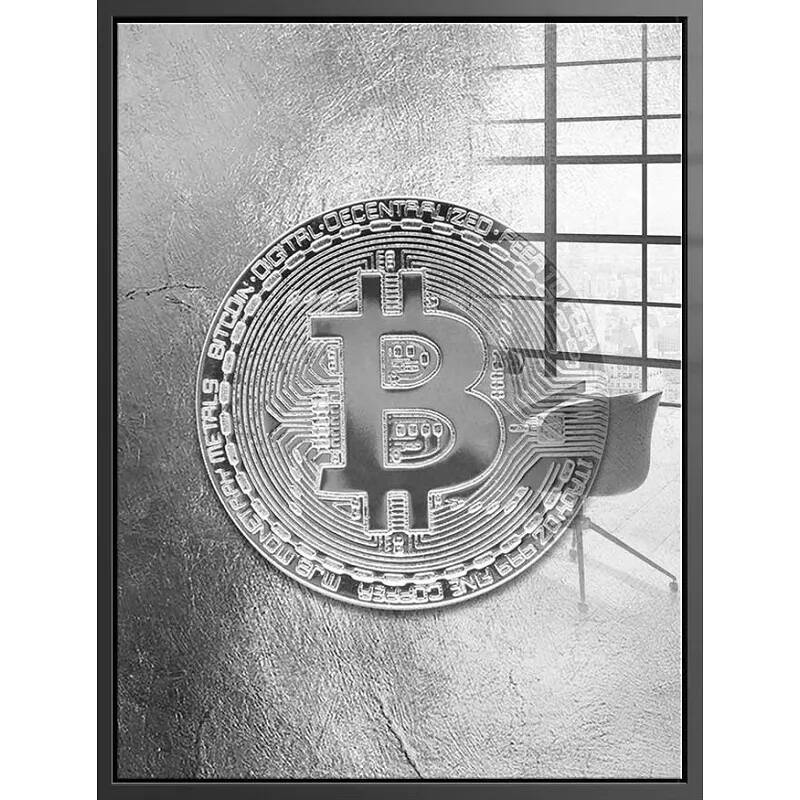 Tableau acrylique Bitcoin argenté noir