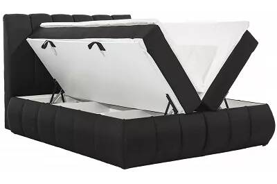 Lit boxspring en tissu noir avec espaces de rangements 140x200