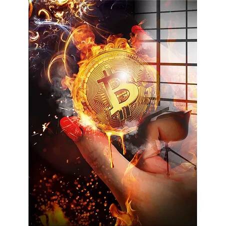 Tableau acrylique Bitcoin Flamme