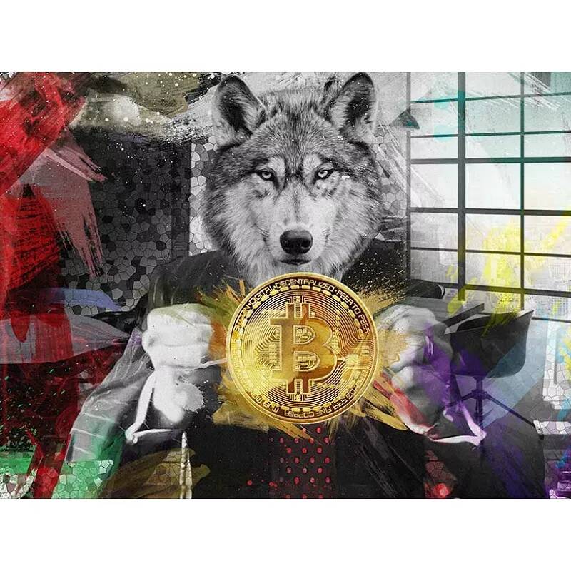 Tableau acrylique Bitcoin Loup
