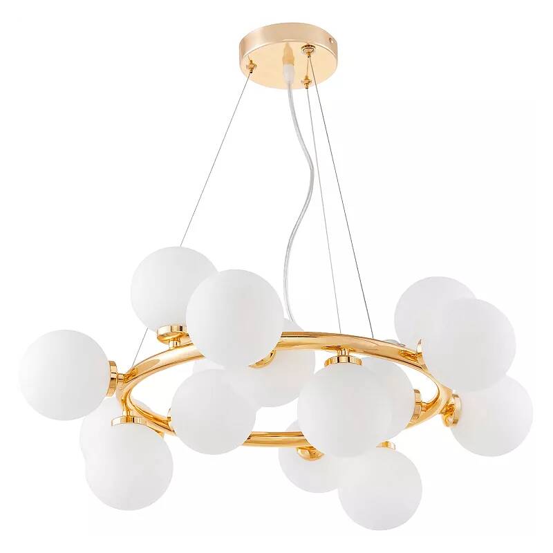 Lampe suspension LED en verre blanc et métal doré Ø60