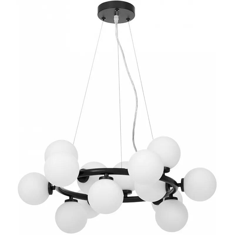 Lampe suspension LED en verre blanc et métal noir Ø60