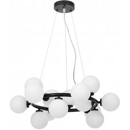 Lampe suspension LED en verre blanc et métal noir Ø60