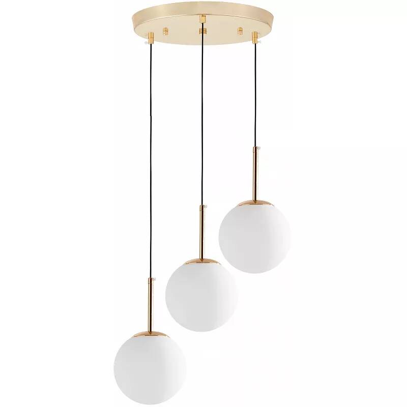 Lampe suspension en verre blanc et métal doré Ø45