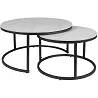 Set de 2 tables basses gigognes en céramique aspect marbre blanc et métal noir mat Ø80