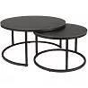 Set de 2 tables basses gigognes en céramique aspect marbre noir et métal noir mat Ø80