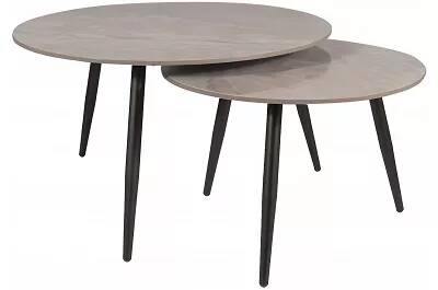 Set de 2 tables tasses gigognes en céramique aspect marbre gris et métal noir Ø80