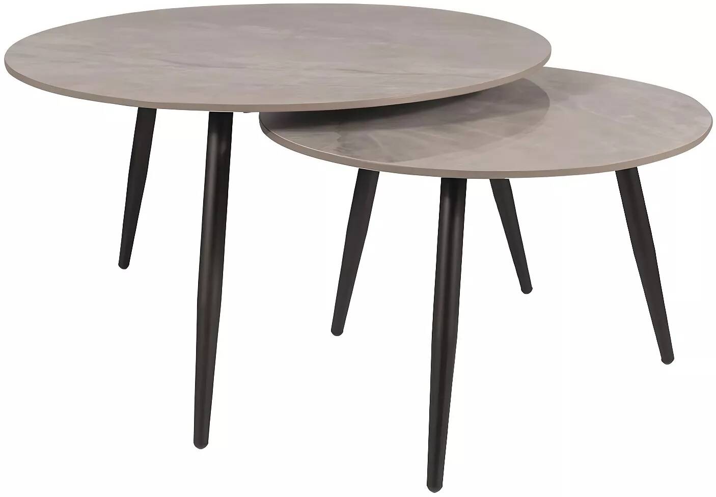 Set de 2 tables tasses gigognes en céramique aspect marbre gris et métal noir Ø80