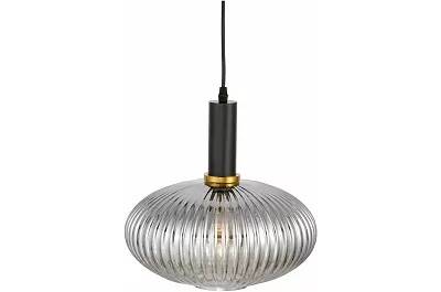 Lampe suspension en verre gris fumé et métal noir et doré Ø30