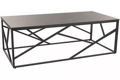 Table basse en céramique aspect marbre gris et métal noir L120