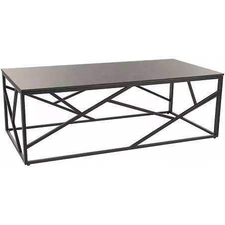 Table basse en céramique aspect marbre gris et métal noir L120