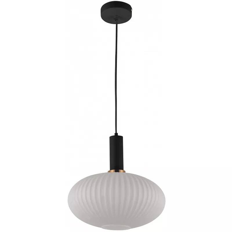 Lampe suspension en verre blanc et métal noir et doré Ø30
